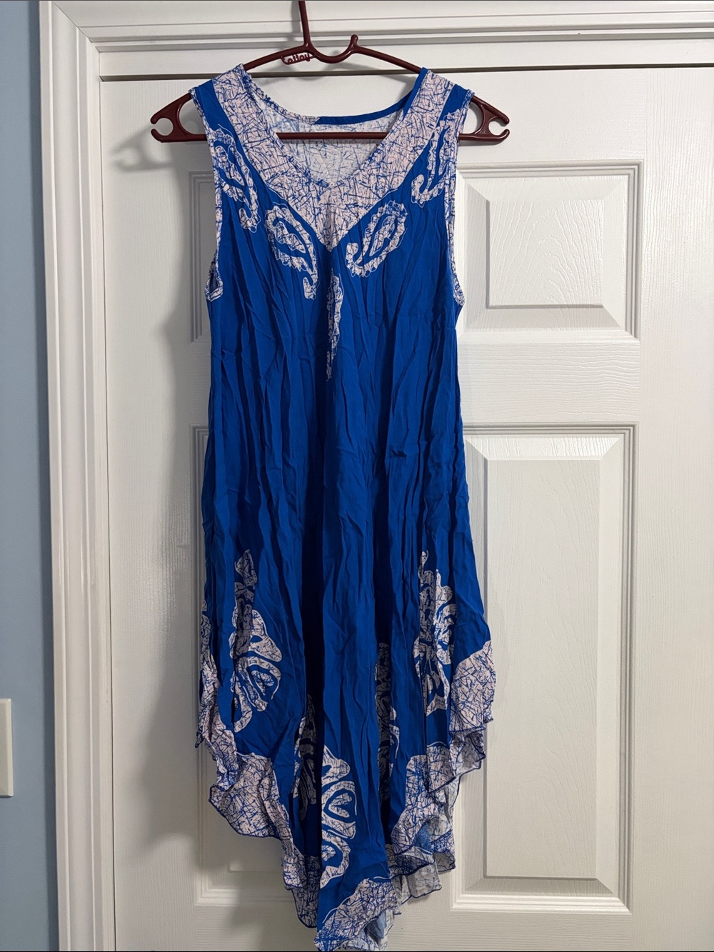 Blue Sleeveless V-Neck Floral Print Dress